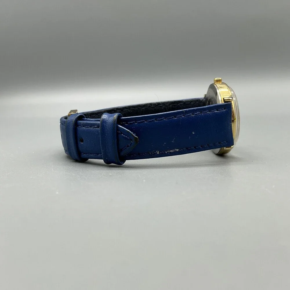 Vintage School Time Womens Watch 28mm Gold Tone Blue Leather Teacher New Battery